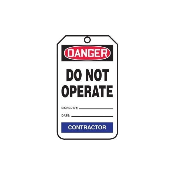 Accuform Safety Tags, DANGER DO NOT OPERATE CONTRACTOR, 5.75in x 3.25in, PF-Cardstock, 25PK TPM102CTP - main